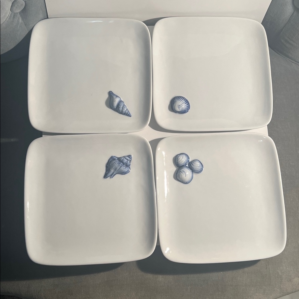 Beach Square Plates Dishes Seashells The Monkey and The Peddlar Set of 4